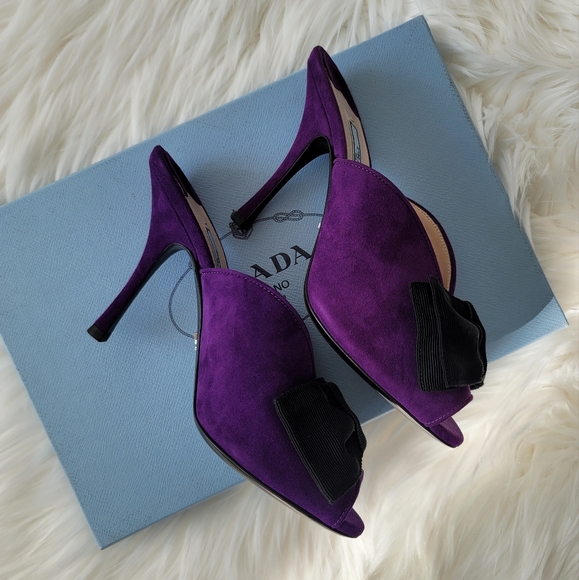 NEW Prada Purple Suede Heels with Bow Sz 6 - Picture 6 of 12